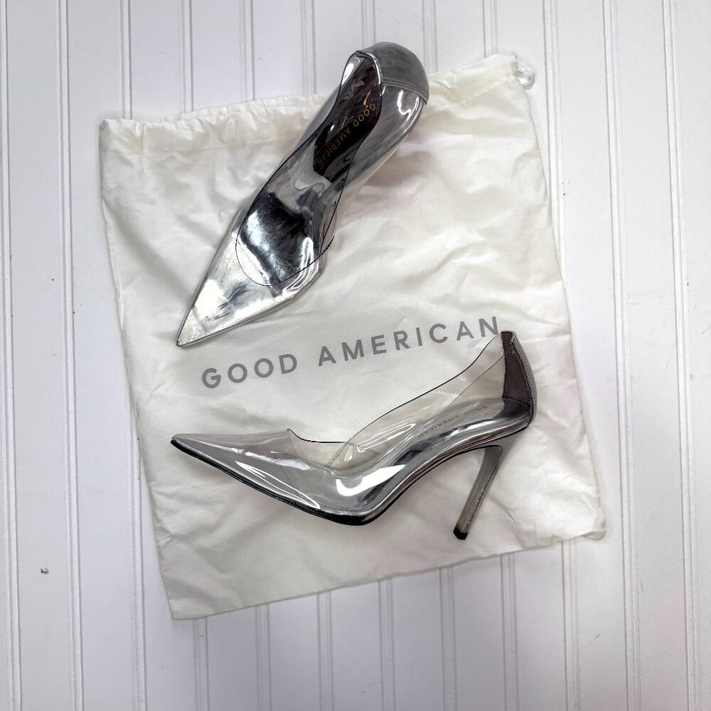 Good American Cinder-F*cking-Rella Glass Pumps Clear PVC Heels Size 9